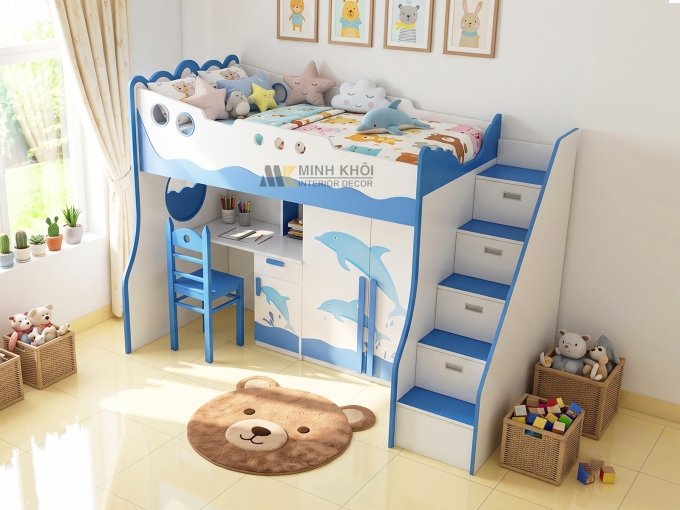 Bộ Phòng Ngủ Trẻ Em Màu Xanh 3 Trong 1 - FCH91A