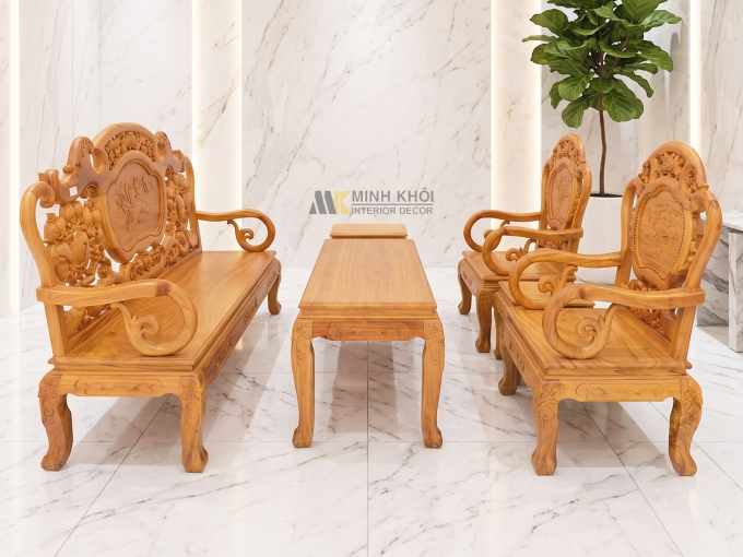Bộ Salon Gỗ Gõ Đỏ Chuông Đào 6 Món - SL945