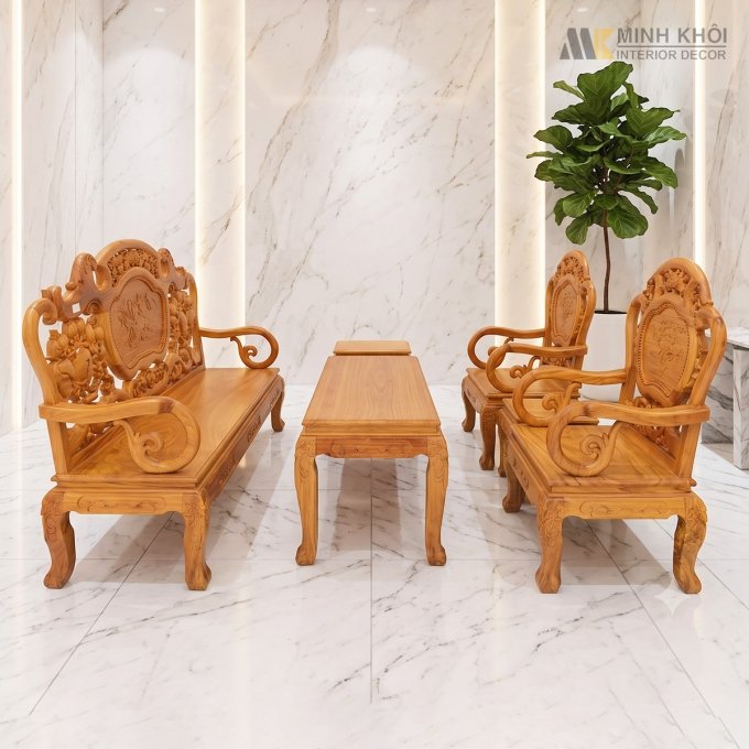 Bộ Salon Gỗ Gõ Đỏ Chuông Đào 6 Món - SL945