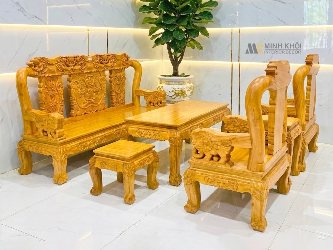 Bộ Salon Gỗ Gõ Đỏ Tay 10, 6 Món Chạm Voi - SL975