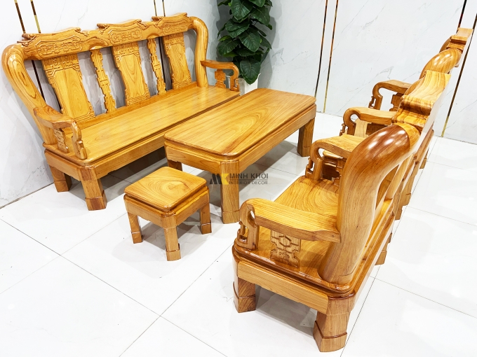 Bộ Salon Gỗ Gõ Đỏ Tay 12 Chân Xoay Tựa Vuông - SL899