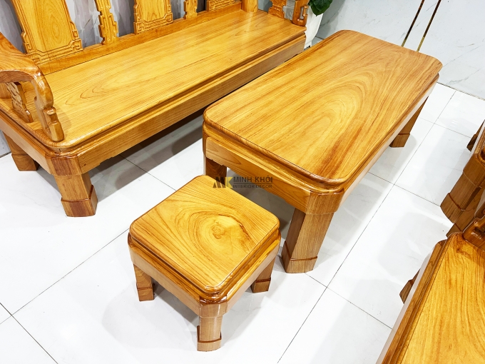 Bộ Salon Gỗ Gõ Đỏ Tay 12 Chân Xoay Tựa Vuông - SL899