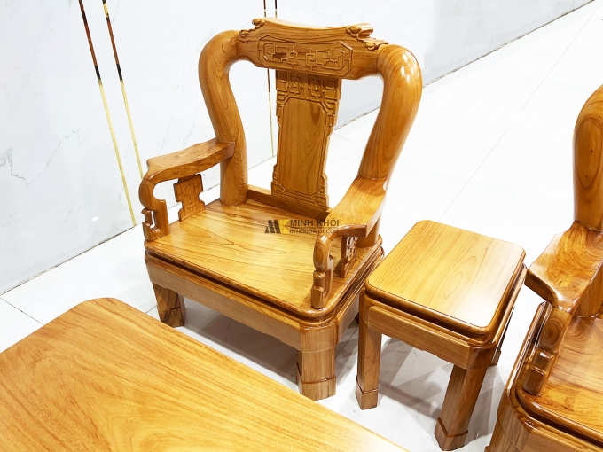 Bộ Salon Gỗ Gõ Đỏ Tay 12 Chân Xoay Tựa Vuông - SL899