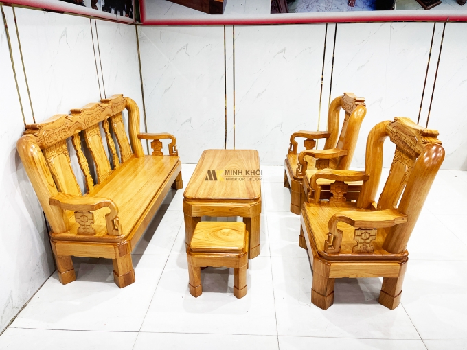 Bộ Salon Gỗ Gõ Đỏ Tay 12 Chân Xoay Tựa Vuông - SL899