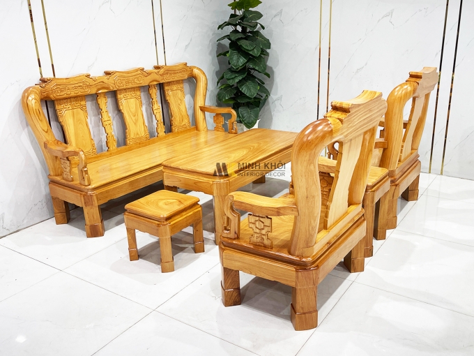 Bộ Salon Gỗ Gõ Đỏ Tay 12 Chân Xoay Tựa Vuông - SL899