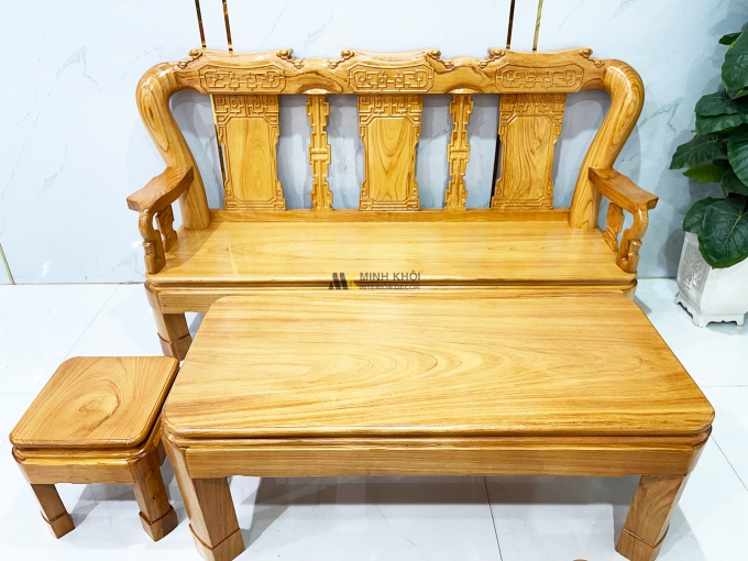 Bộ Salon Gỗ Gõ Đỏ Tay 12 Chân Xoay Tựa Vuông - SL899