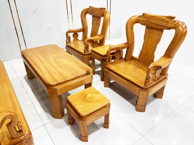 Bộ Salon Gỗ Gõ Đỏ Tay 12 Chân Xoay Tựa Vuông - SL899