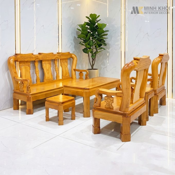 Bộ Salon Gỗ Gõ Đỏ Tay 12 Chân Xoay Tựa Vuông - SL899