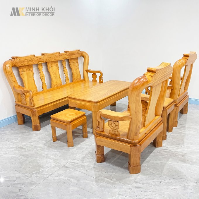 Bộ Salon Gỗ Gõ Đỏ Tay 12 Chân Xoay Tựa Vuông - SL899