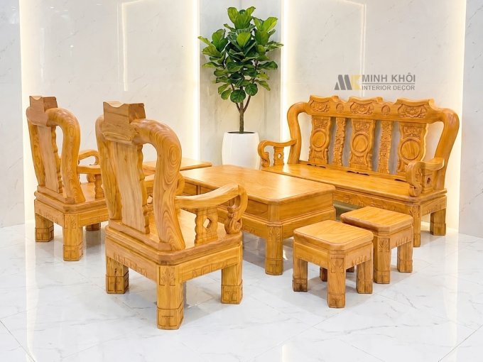Bộ Salon Gỗ Gõ Đỏ Tay 14 Cao Cấp 7 Món - SL201