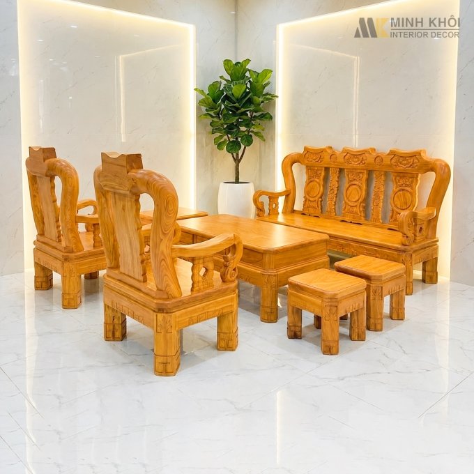 Bộ Salon Gỗ Gõ Đỏ Tay 14 Cao Cấp 7 Món - SL201