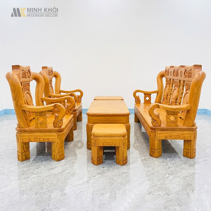 Bộ Salon Gỗ Gõ Đỏ Tay 14 Cao Cấp 7 Món - SL201