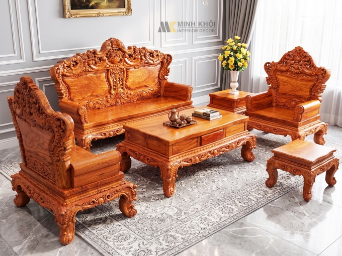 Bộ Salon Hoàng Gia Gỗ Hương Đá Tay 14 - SL982