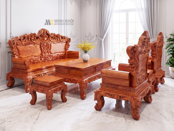 Bộ Salon Hoàng Gia Gỗ Hương Đá Tay 14 - SL982