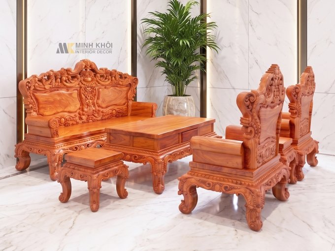 Bộ Salon Hoàng Gia Gỗ Hương Đá Tay 14 - SL982