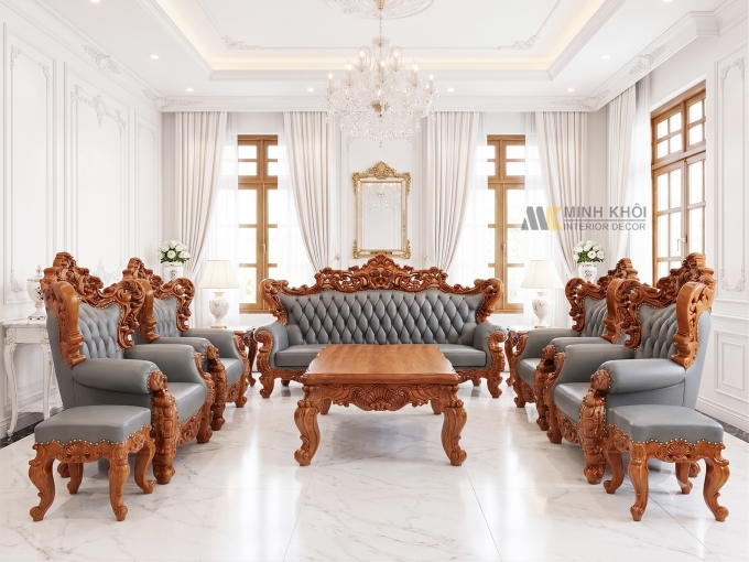 Bộ Salon Nữ Hoàng Luis 8 Món Bọc Da Cao Cấp - SL958