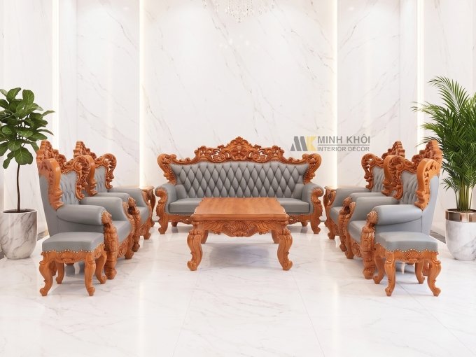 Bộ Salon Nữ Hoàng Luis 8 Món Bọc Da Cao Cấp - SL958
