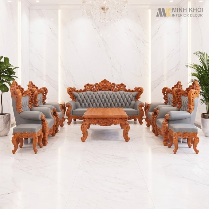 Bộ Salon Nữ Hoàng Luis 8 Món Bọc Da Cao Cấp - SL958