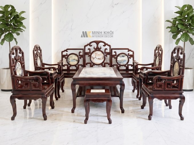 Bộ Salon Phòng Khách Móc Gụ 9 Món - SL959