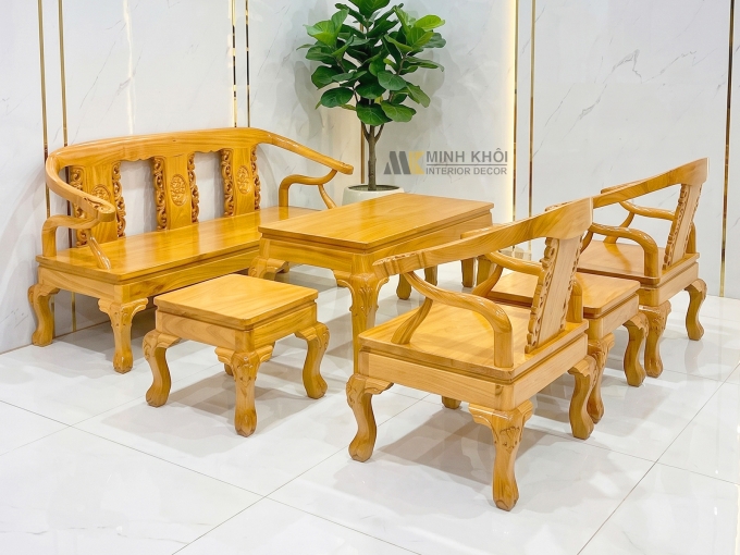 Bộ Salon Thúng Gõ Đỏ 6 Món Mặt Liền Cao Cấp - SL985