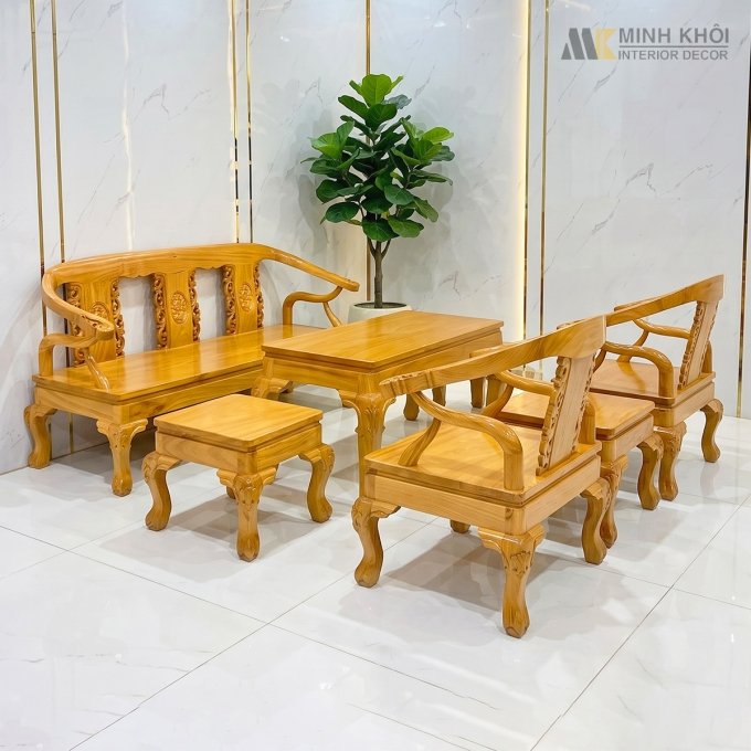 Bộ Salon Thúng Gõ Đỏ 6 Món Mặt Liền Cao Cấp - SL985