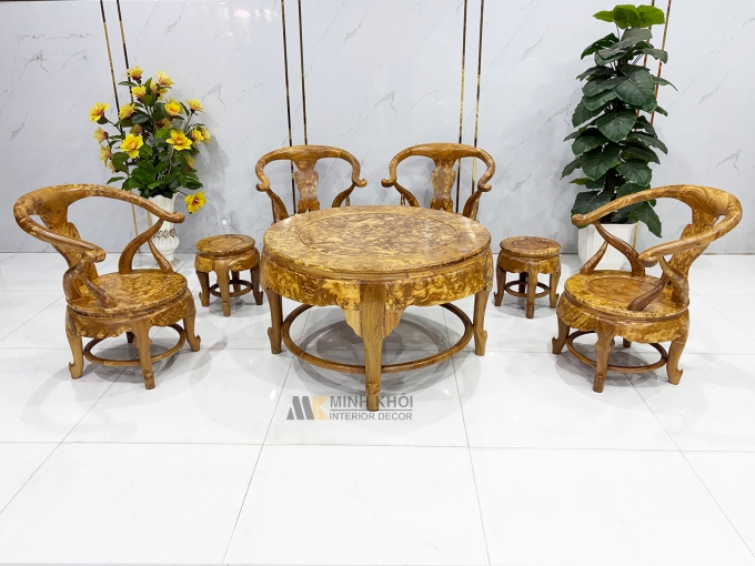Bộ Salon Thúng Gỗ Nu Nghiến 7 Món Khung Tranh - SL897
