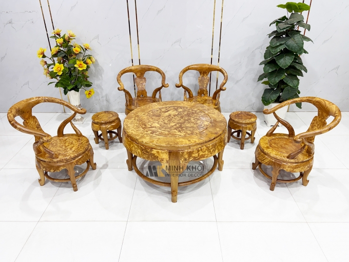 Bộ Salon Thúng Gỗ Nu Nghiến 7 Món Khung Tranh - SL897