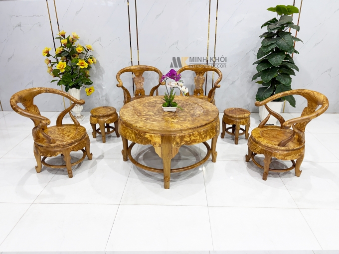 Bộ Salon Thúng Gỗ Nu Nghiến 7 Món Khung Tranh - SL897