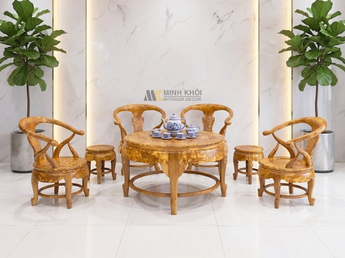 Bộ Salon Thúng Gỗ Nu Nghiến 7 Món Khung Tranh - SL897