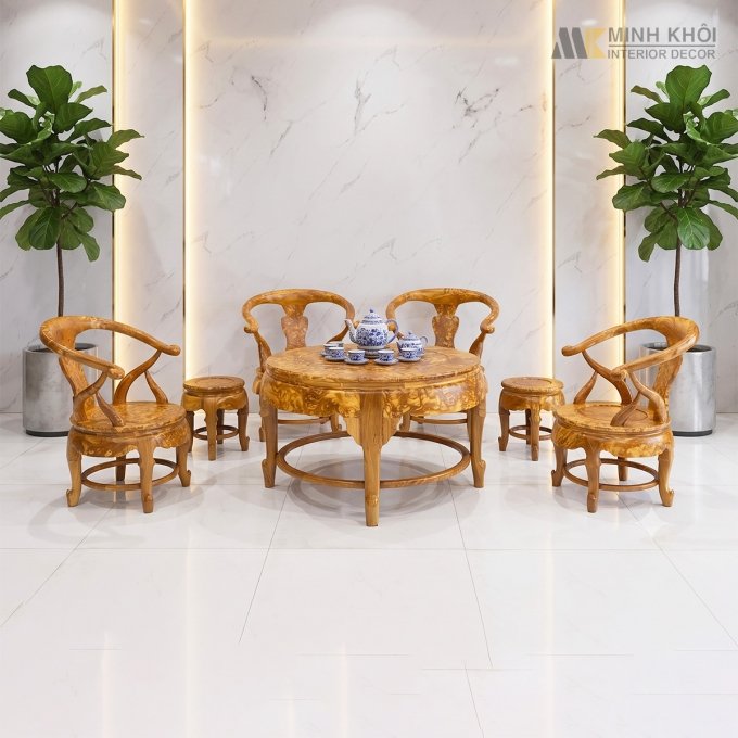 Bộ Salon Thúng Gỗ Nu Nghiến 7 Món Khung Tranh - SL897