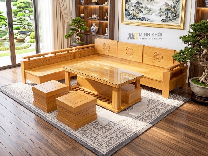 Bộ Sofa Bích Góc 5 Món Trống Đồng - SF961