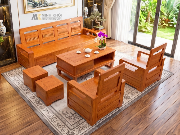 Bộ Sofa Gỗ Hương Đá Đối 6 Món Kiểu Mới - SF972
