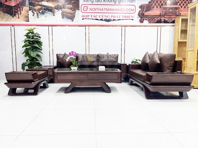 Bộ Sofa Gỗ Óc Chó Bọc Nệm Da Sang Trọng - SF889