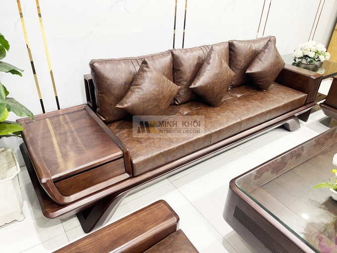 Bộ Sofa Gỗ Óc Chó Bọc Nệm Da Sang Trọng - SF889
