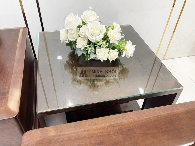 Bộ Sofa Gỗ Óc Chó Bọc Nệm Da Sang Trọng - SF889