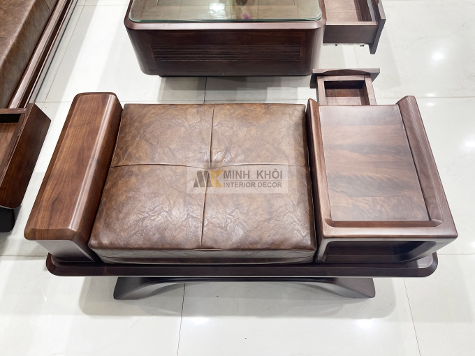 Bộ Sofa Gỗ Óc Chó Bọc Nệm Da Sang Trọng - SF889