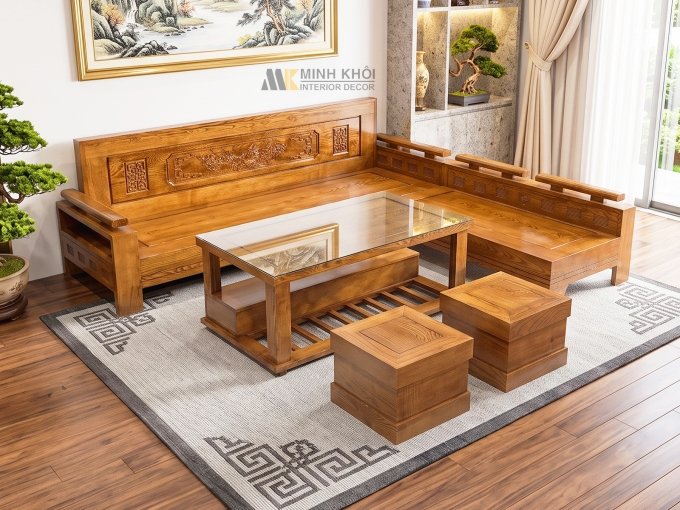 Bộ Sofa Gỗ Sồi Màu Óc Chó Đẹp Giá Rẻ - SF2015
