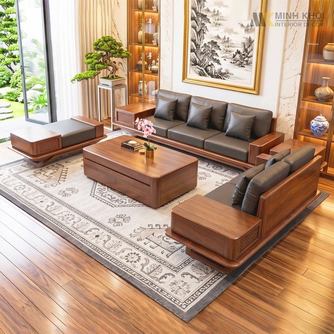 Bộ Sofa Gỗ Sồi Màu Óc Chó Đẹp Hiện Đại - SF2021