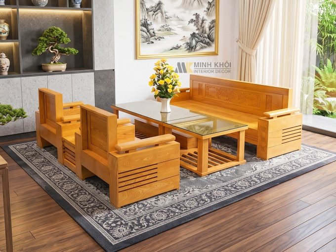 Bộ Sofa Gỗ Sồi Nga Đối 7 Món - SF224G