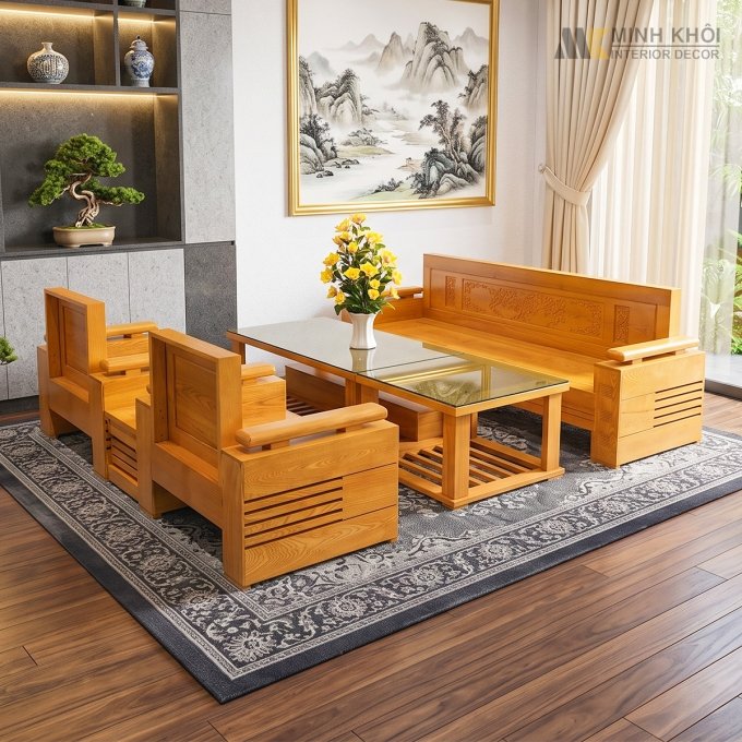 Bộ Sofa Gỗ Sồi Nga Đối 7 Món - SF224G