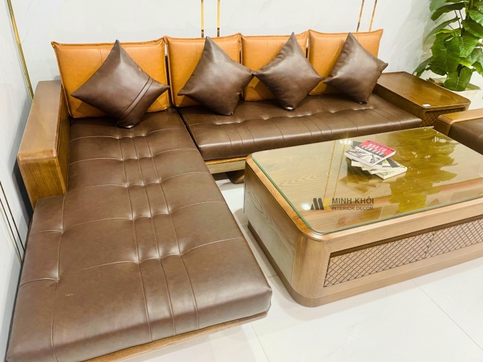 Bộ Sofa Gỗ Sồi Óc Chó Hiện Đại 4 Món - SF973