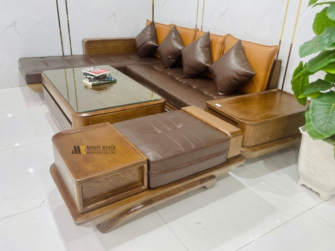 Bộ Sofa Gỗ Sồi Óc Chó Hiện Đại 4 Món - SF973