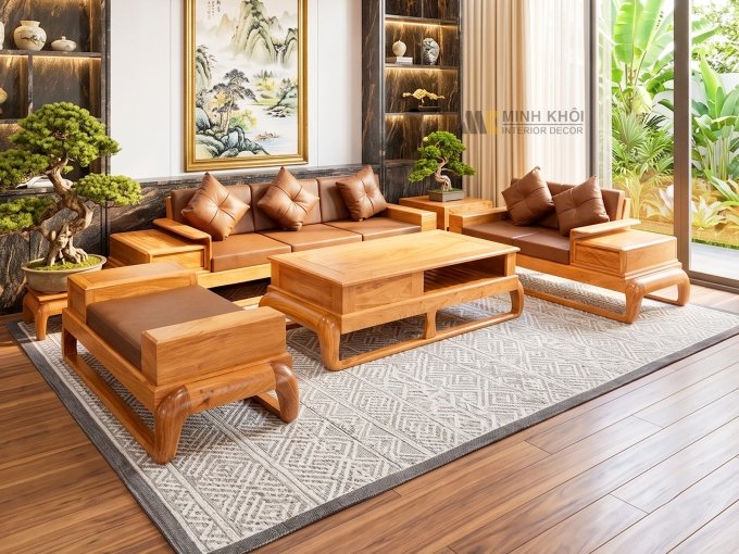 Bộ Sofa Góc Gỗ Hương Đá Đùi Gà Cao Cấp - SF2016
