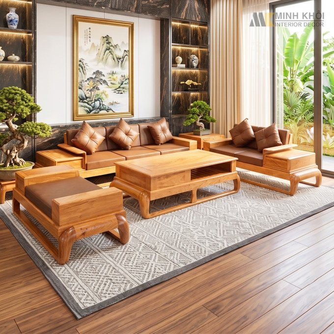 Bộ Sofa Góc Gỗ Hương Đá Đùi Gà Cao Cấp - SF2016
