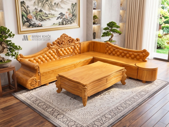 Bộ Sofa Góc Hoàng Gia Louis Gõ Đỏ Cổ Điển - SF2018