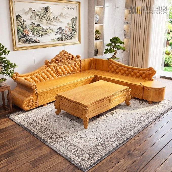 Bộ Sofa Góc Hoàng Gia Louis Gõ Đỏ Cổ Điển - SF2018