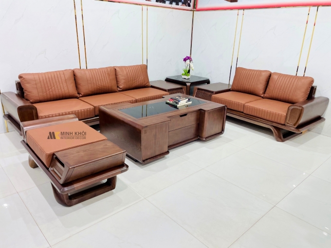 Bộ Sofa Hiện Đại Gỗ Sồi Óc Chó 5 Món Cao Cấp - SF974