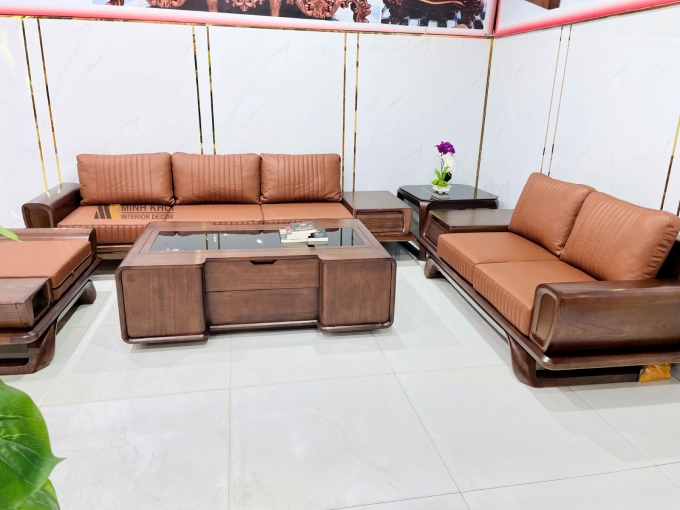 Bộ Sofa Hiện Đại Gỗ Sồi Óc Chó 5 Món Cao Cấp - SF974