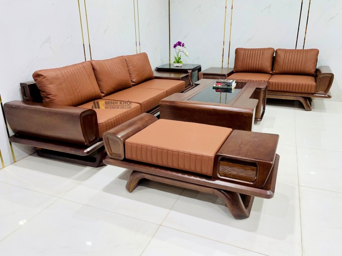 Bộ Sofa Hiện Đại Gỗ Sồi Óc Chó 5 Món Cao Cấp - SF974