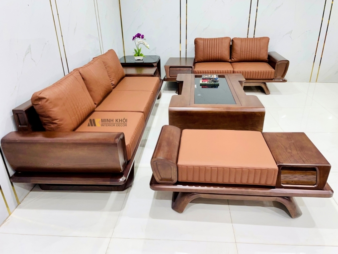 Bộ Sofa Hiện Đại Gỗ Sồi Óc Chó 5 Món Cao Cấp - SF974